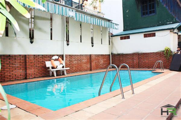 French style villa for rent in heart of Tay Ho with huge swimming pool and big garden