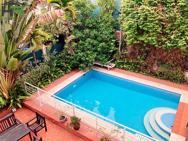 Swimming pool house with 5 bedrooms and full furniture for lease in To Ngoc Van, Tay Ho 